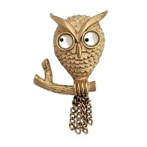 Vintage 1970s Avon Googly Eye Owl Brooch Pin